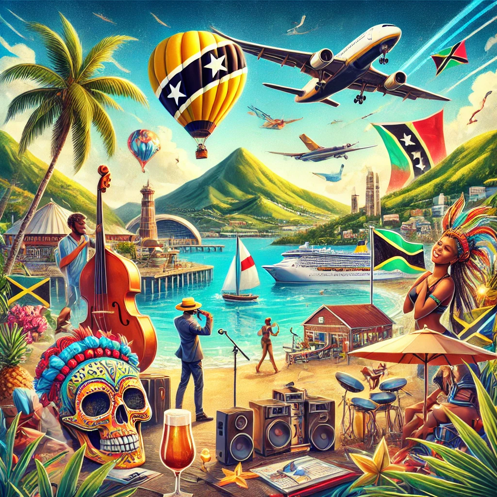 Arrival in St. Kitts for the Music Festival with vibrant scenes of the island, festival preparations, and the joyful atmosphere.